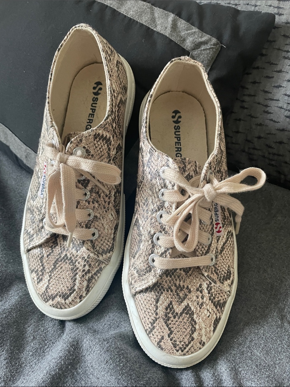 Superga Snake-Print Low-Top Sneakers in Beige and Brown